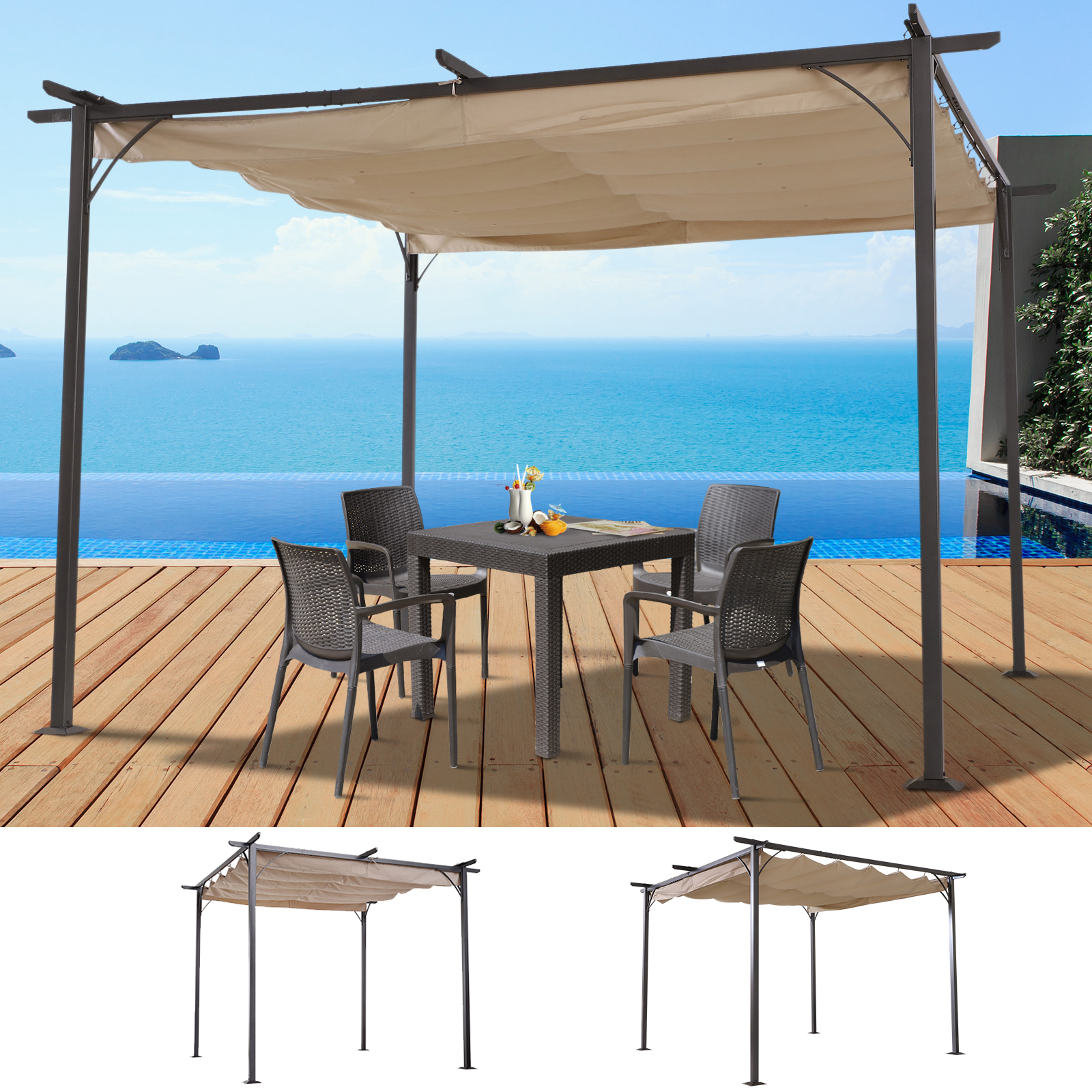 Outdoor Retractable Sun Shade Covered Modern Square Backyard Patio